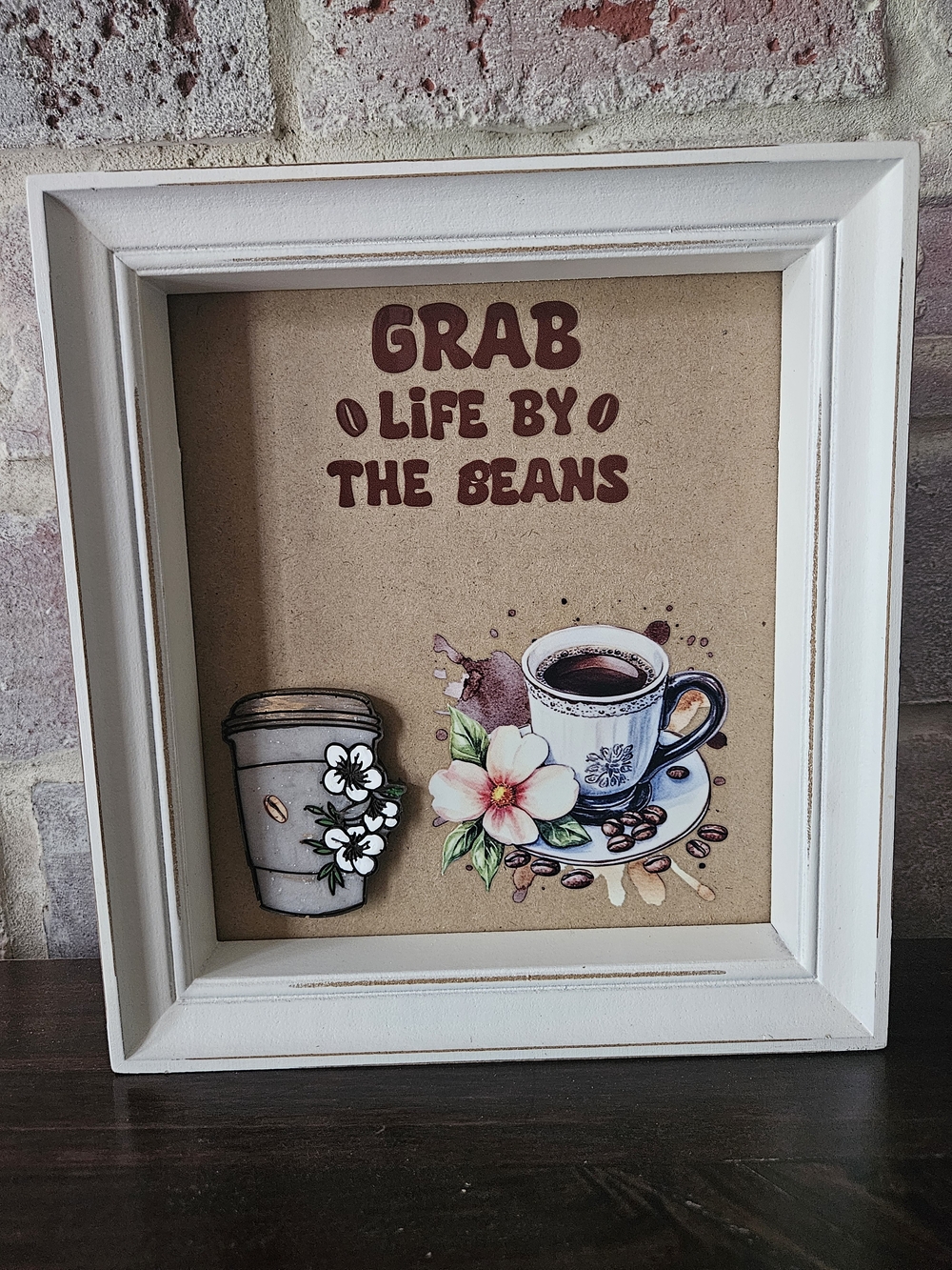 White Framed 'Grab Life By The Beans' Coffee Wall Art